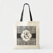 Damask Monogram Bridesmaid Tas Black Handvatten (Voorkant)
