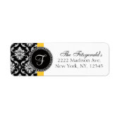 Damask Monogram Bruiloft Adresetiketten Geel Etiket (Voorkant)