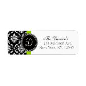 Damask Monogram Bruiloft Adresetiketten Groen Etiket (Voorkant)