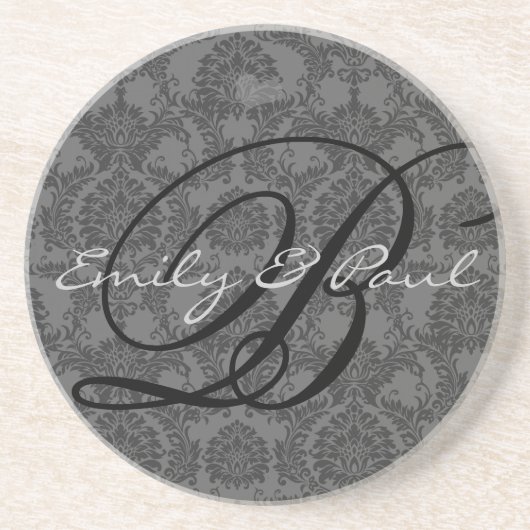 Damask Monogram Bruiloft Jubileum Onderzetters (Voorkant)