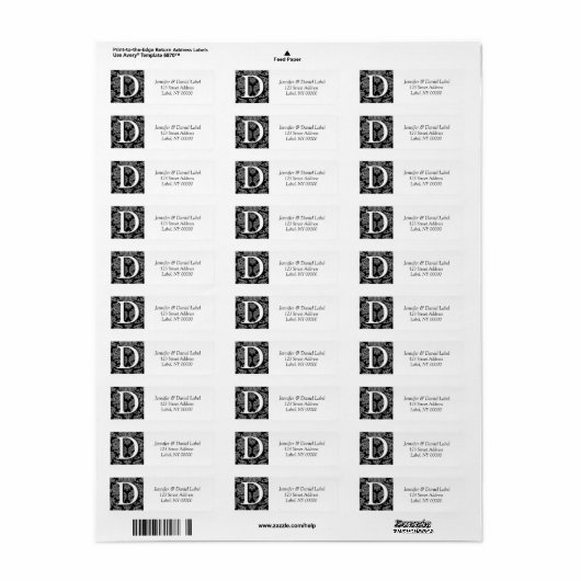 Damask Monogram D Return Address Labels (Full Sheet)