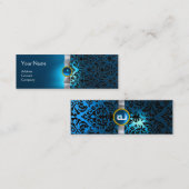 DAMASK MONOGRAM edelsteen lint wit blauw Mini Visitekaartje (Voorkant / Achterkant)