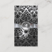 DAMASK MONOGRAM edelsteen wit lint zwart Visitekaartje (Achterkant)