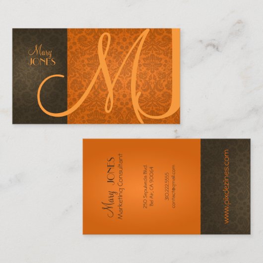 Damask + Monogram en retro kleuren Visitekaartje (Voorkant / Achterkant)