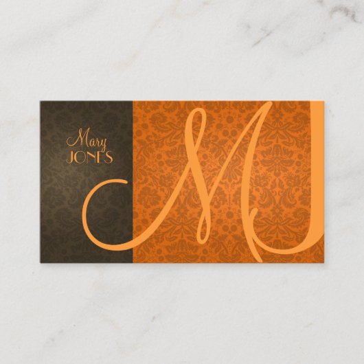 Damask + Monogram en retro kleuren Visitekaartje (Voorkant)