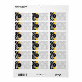 Damask Monogram Etiketten Gele Streep Stippen (Full Sheet)