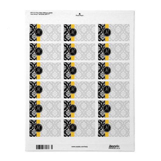 Damask Monogram Etiketten Gele Streep Stippen (Full Sheet)