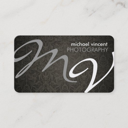 Damask Monogram Fotografe Visitekaartje (Voorkant)