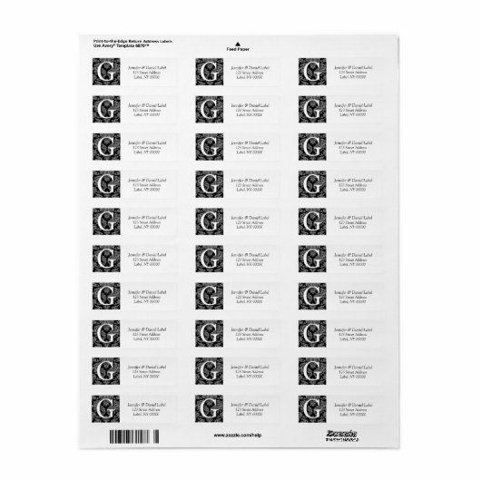 Damask Monogram G Return Address Labels (Full Sheet)