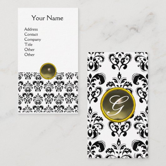 DAMASK MONOGRAM geagate grijze platina Visitekaartje (Voorkant / Achterkant)