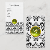 DAMASK MONOGRAM geel linnen Visitekaartje (Voorkant / Achterkant)