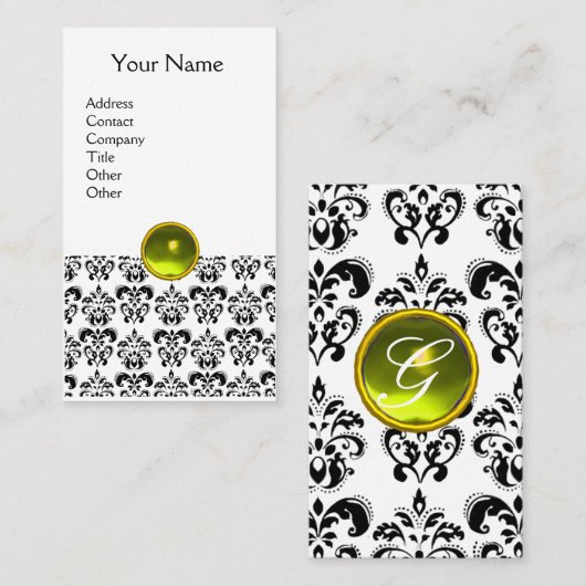 DAMASK MONOGRAM gele eierschaal Visitekaartje (Voorkant / Achterkant)