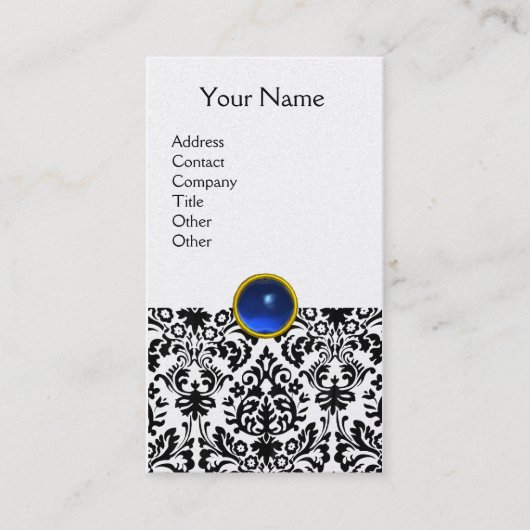 DAMASK MONOGRAM gem blauw platina Visitekaartje (Voorkant)