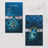 DAMASK MONOGRAM gem blauw wit lint Visitekaartje (Voorkant / Achterkant)