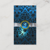 DAMASK MONOGRAM gem blauw wit lint Visitekaartje (Achterkant)