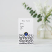 DAMASK MONOGRAM gem blauwe parel Visitekaartje (Staand voorkant)