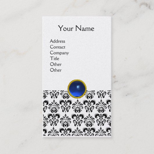 DAMASK MONOGRAM gem blauwe parel Visitekaartje (Voorkant)