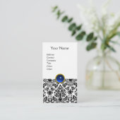 DAMASK MONOGRAM gem blue linen Visitekaartje (Staand voorkant)