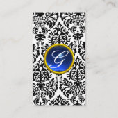 DAMASK MONOGRAM gem blue linen Visitekaartje (Achterkant)