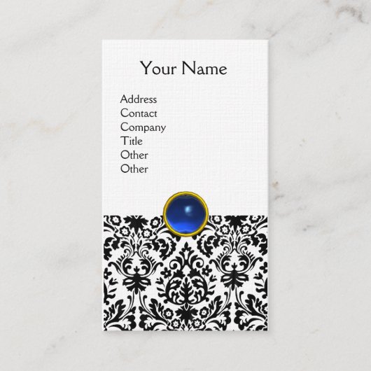 DAMASK MONOGRAM gem blue linen Visitekaartje (Voorkant)