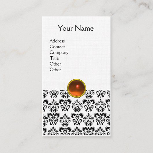 DAMASK MONOGRAM gem oranje linnengoed Visitekaartje (Voorkant)