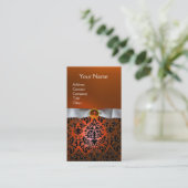 DAMASK MONOGRAM gem oranje witte lint Visitekaartje (Staand voorkant)