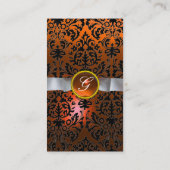 DAMASK MONOGRAM gem oranje witte lint Visitekaartje (Achterkant)