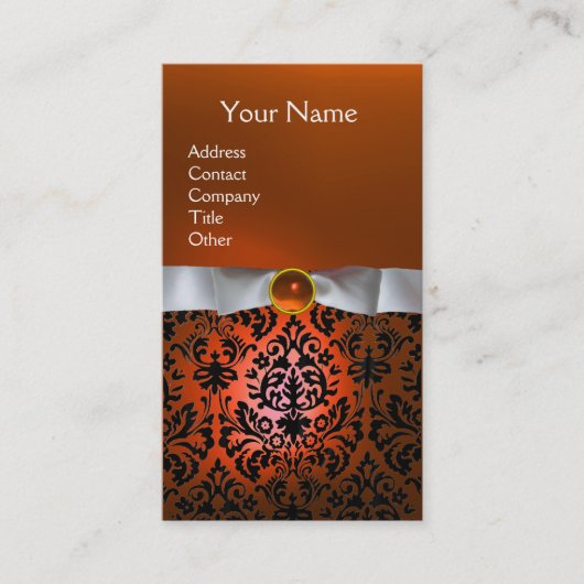 DAMASK MONOGRAM gem oranje witte lint Visitekaartje (Voorkant)