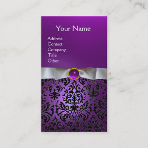 DAMASK MONOGRAM gem paarse witte lint Visitekaartje