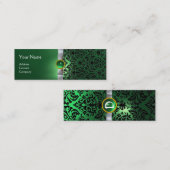 DAMASK MONOGRAM gem ribbon white green Mini Visitekaartje (Voorkant / Achterkant)
