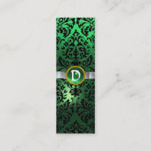 DAMASK MONOGRAM gem ribbon white green Mini Visitekaartje (Achterkant)