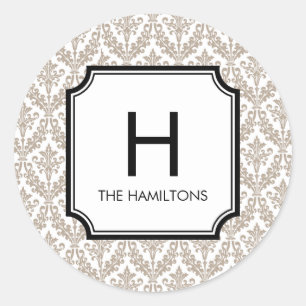Damask Monogram Gift Label Sticker / Favor Sticker
