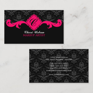 Damask Monogram Heet Roze Visitekaartje