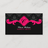 Damask Monogram Heet Roze Visitekaartje (Voorkant)