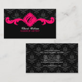 Damask Monogram Hot Pink Visitekaartje (Voorkant / Achterkant)