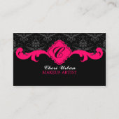 Damask Monogram Hot Pink Visitekaartje (Voorkant)