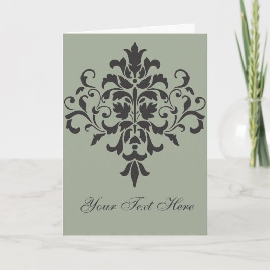 Damask Monogram in Elegant Grey of Grey Notitiekaartje (Voorkant)