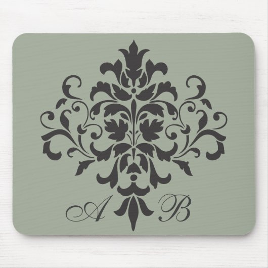 Damask Monogram in Elegant Grijs of Grijs Muismat (Voorkant)