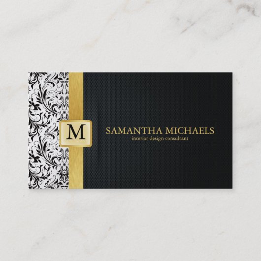 Damask Monogram Interior Design Visitekaartjes (Voorkant)