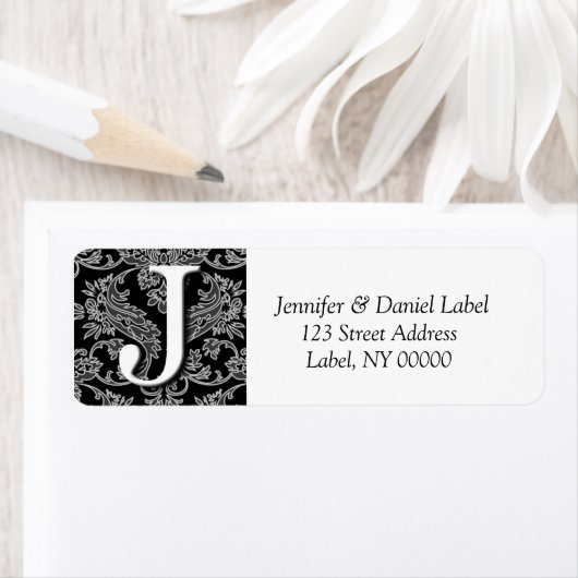 Damask Monogram J Return Address Labels (Insitu)