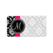 Damask Monogram Labels Roze voor Bruiloften (Voorkant)