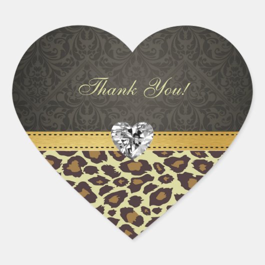 Damask Monogram Leopard Dank u Stickers (Voorkant)