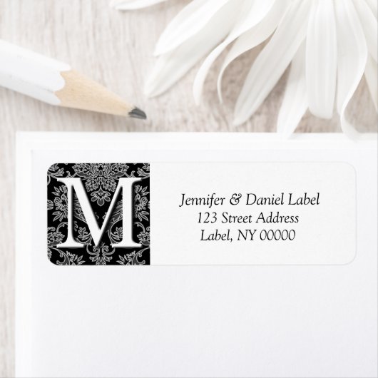 Damask Monogram M Return Address Labels (Insitu)