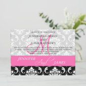 Damask Monogram Names Hot Pink Weddenschap Kaart (Staand voorkant)