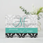 Damask Monogram Names Turquoise Wedding Invitation Kaart (Staand voorkant)