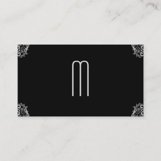 Damask Monogram op Black Visitekaartje (Voorkant)