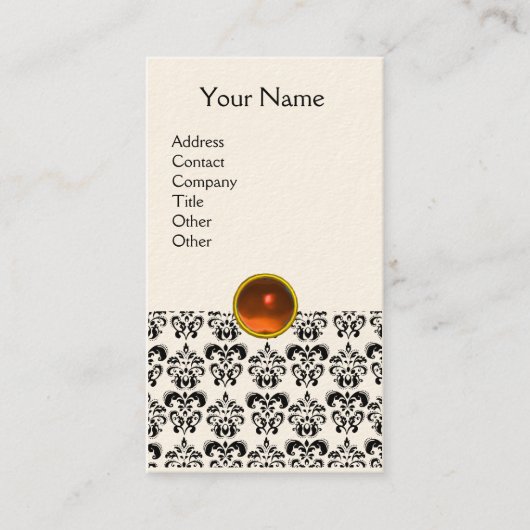DAMASK MONOGRAM oranje crème Visitekaartje (Voorkant)