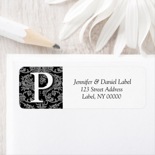 Damask Monogram P Adres Mailing Labels (Insitu)