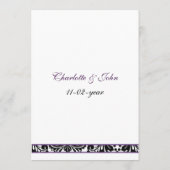 damask monogram paars trouwmenu menu (Achterkant)