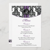 damask monogram paars trouwmenu menu (Voorkant / Achterkant)